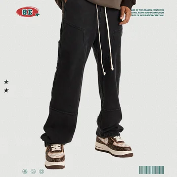 мъжки дрехи Be|есен и зима 2023, работно облекло от выстиранного бадем хавлиени материал в американски стил, с широки, свободни панталони за улици
